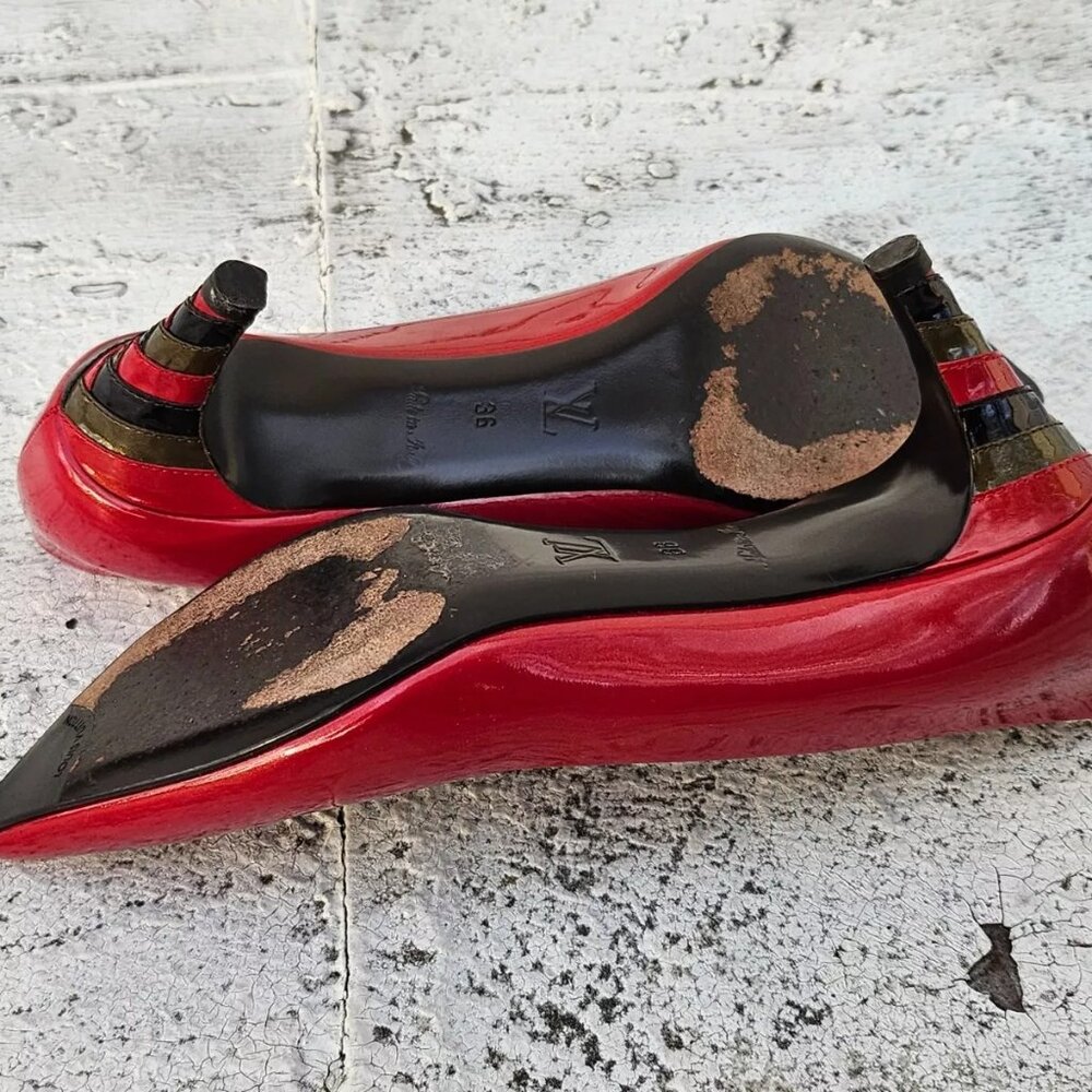 Louis Vuitton Women Pumps Heel Shoes Red Patent Leather Size 36 Made in Italy - Picture 8 of 12